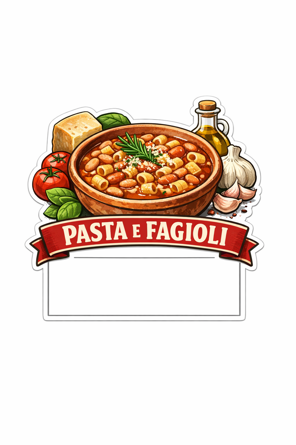 Stickette Una pasta e fagiole indica l'etichetta in basso
